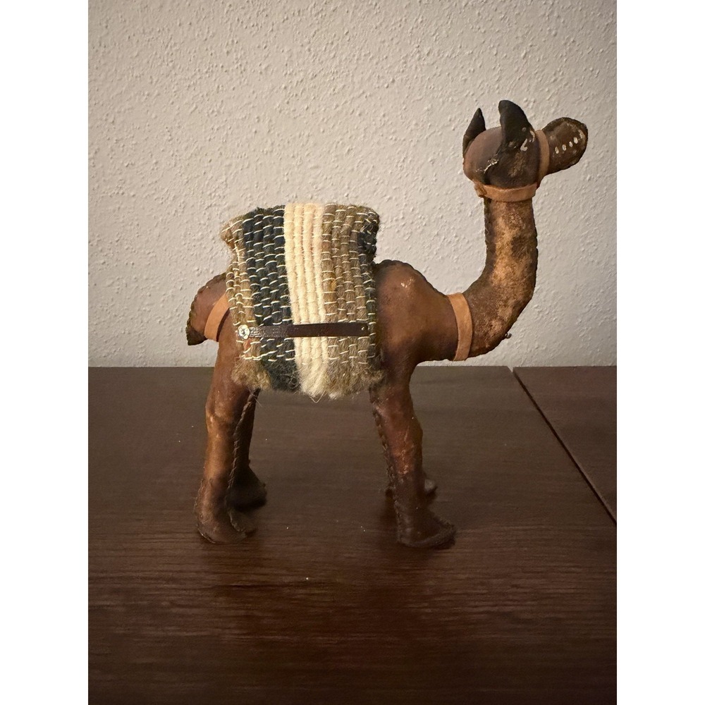 Vintage Handmade Stitched Leather Camel Figurine 8" Tall